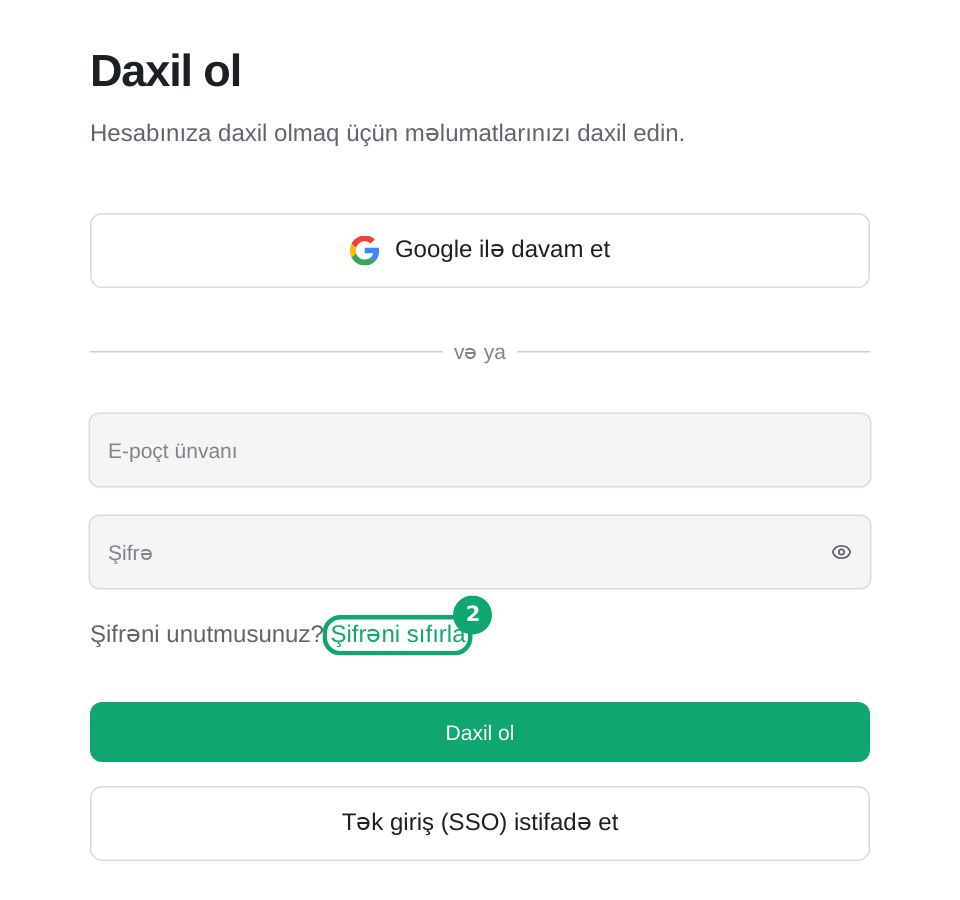 Və ya şifrəni sıfırlayın