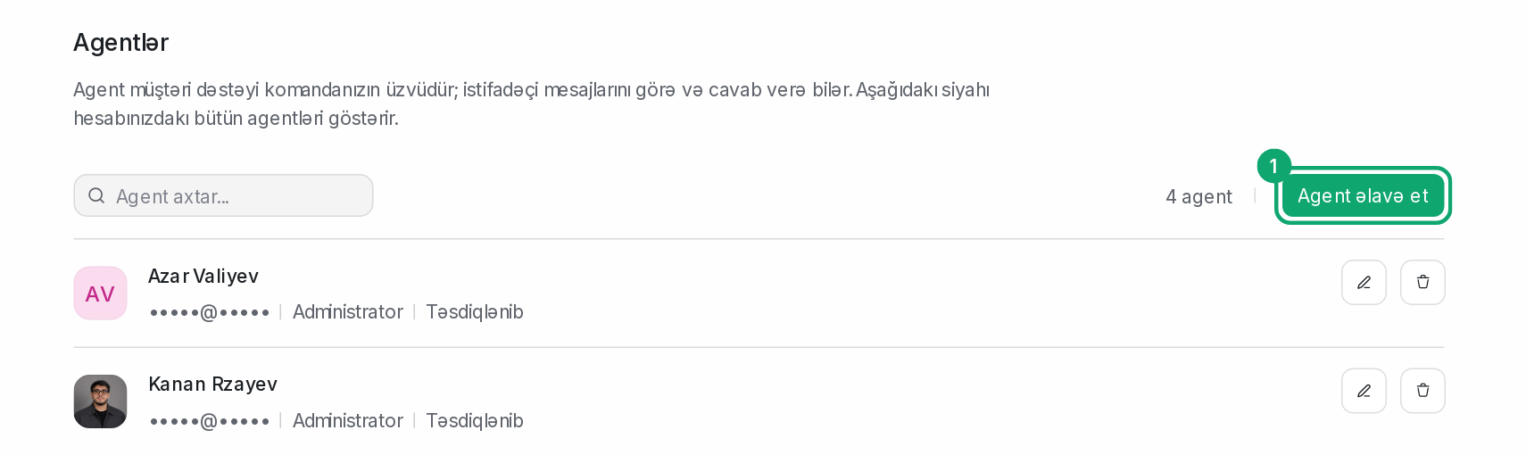 Agentlər səhifəsini açın