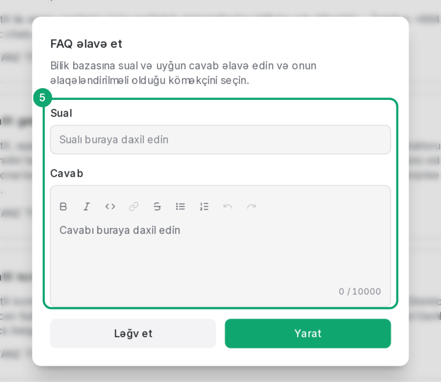 Dəqiq cavabları FAQ kimi yazın