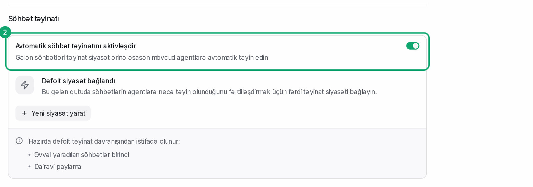Avtomatik təyinatı açın