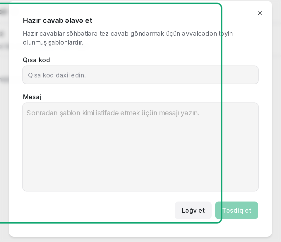 Qısa kod və mətni yazın