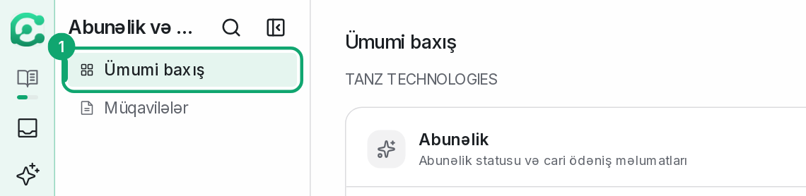 Abunəlik və ödəniş bölməsini açın